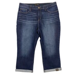 Lee Regular Fit Mid Rise Denim Capris Womens 14 Medium Dark Wash Roll Up Jeans